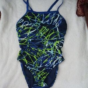 Speedo Blue and Green Abstract One Piece Swimsuit ***NEVER WORN***